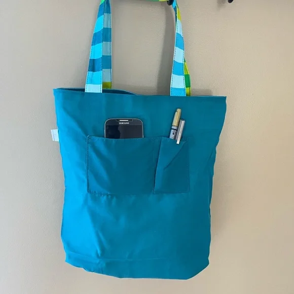 Striped Blue, Green and Yellow Tote Bag By Old Navy - Picture 10 of 13